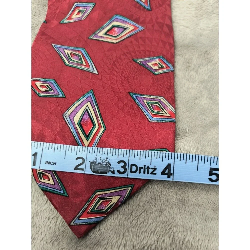 Vintage Pierre Balmain Couture Silk‎ Tie Red Abstract Geometric Necktie 56